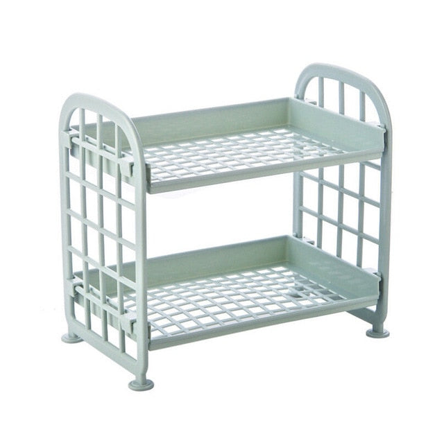 Rack de almacenamiento de plástico Accesorios de baño Soporte de estante de 2 niveles Independiente Cocina duradera Organización del hogar Bastidores de almacenamiento
