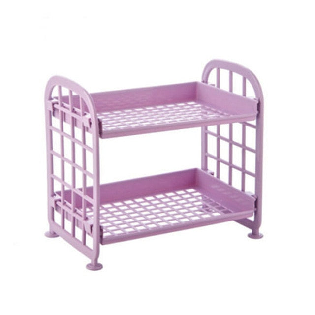 Rack de almacenamiento de plástico Accesorios de baño Soporte de estante de 2 niveles Independiente Cocina duradera Organización del hogar Bastidores de almacenamiento